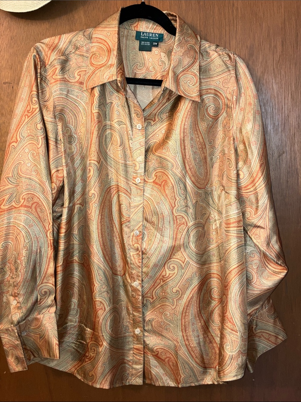 Lauren Ralph Lauren Gold, Coppef and Sage Paisley Silk Blouse 20W